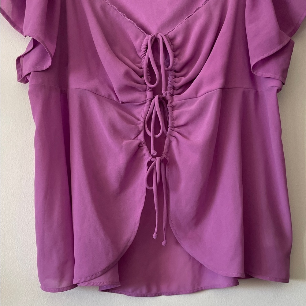 Wild Fable|Lavender Pink Blouse with Ruched Tie Up Open Front|XL|GUC - Picture 3 of 7